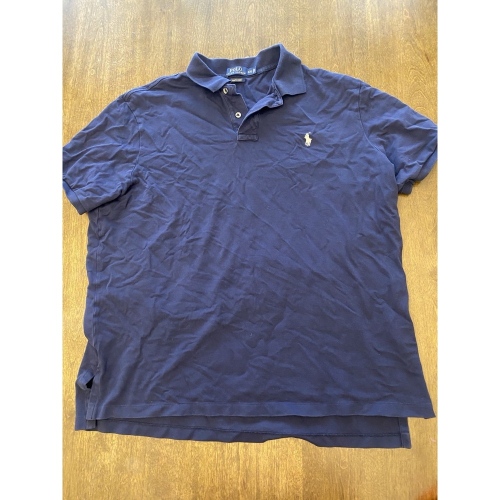 Polo Ralph Lauren Mens XXL Navy Polo Shirt Short Sleeved Cotton Mesh White Logo - Picture 1 of 4
